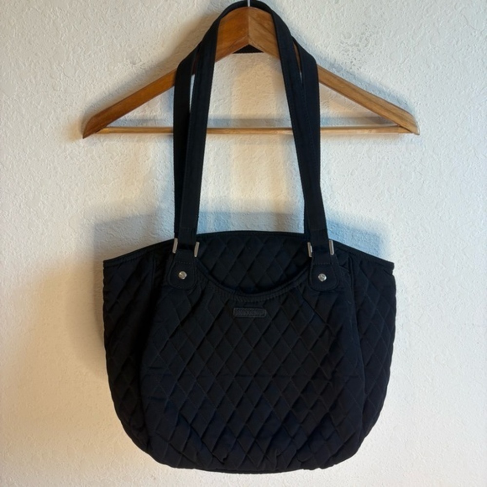 Vera Bradley Black Quilted Shoulder Bag Purse 14.5"X10"X6"  4 Pockets 12" Drop